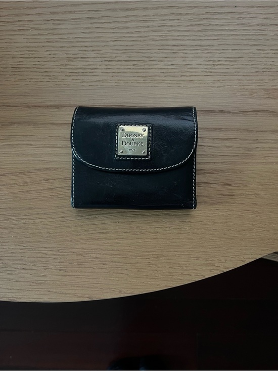 Dooney & Bourke Handbags - Dooney & Bourke Black Leather Fold Wallet with Gold Logo Plaque